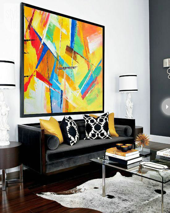 Original Artwork Extra Large Abstract Painting,Oversized Palette Knife Painting Contemporary Art On Canvas,Huge Abstract Canvas Art,Yellow,Light Green,Red,Blue,Pink.etc
